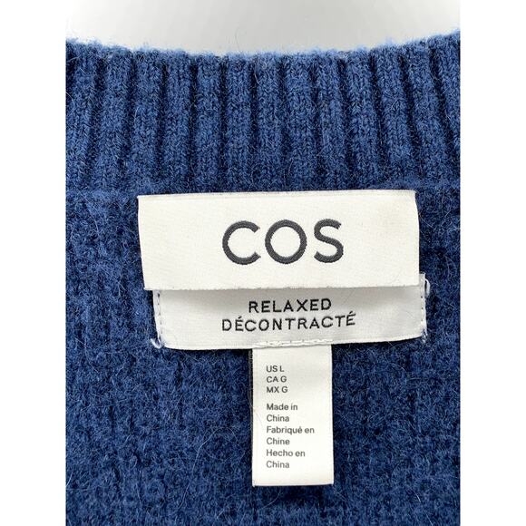 COS Women's Blue Knit Wool-Blend Relaxed-Fit Crewneck Long Sleeve Sweater SZ L - Picture 8 of 11